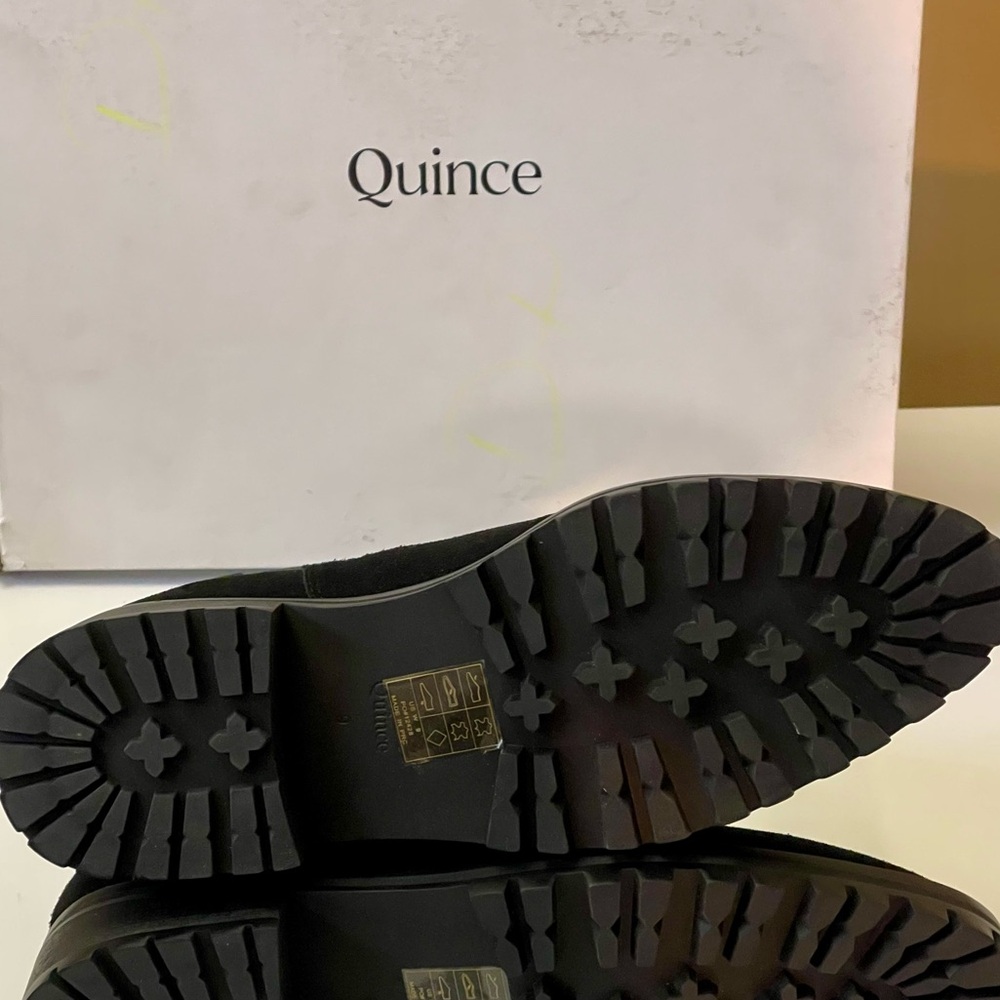 NEW QUINCE CHELSEA SUEDE PULL ON BOOTS WOMENS BLACK 1.5 INCH HEEL - Picture 8 of 15